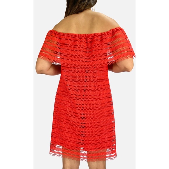 WITCHERY Red Lace Off The Shoulder Lined Cocktail Party Dress Size AU 10 - Picture 3 of 7